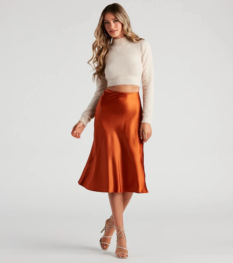 Silky-Chic Satin Midi Skirt