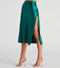 Lavish Life Satin Slit Midi Skirt