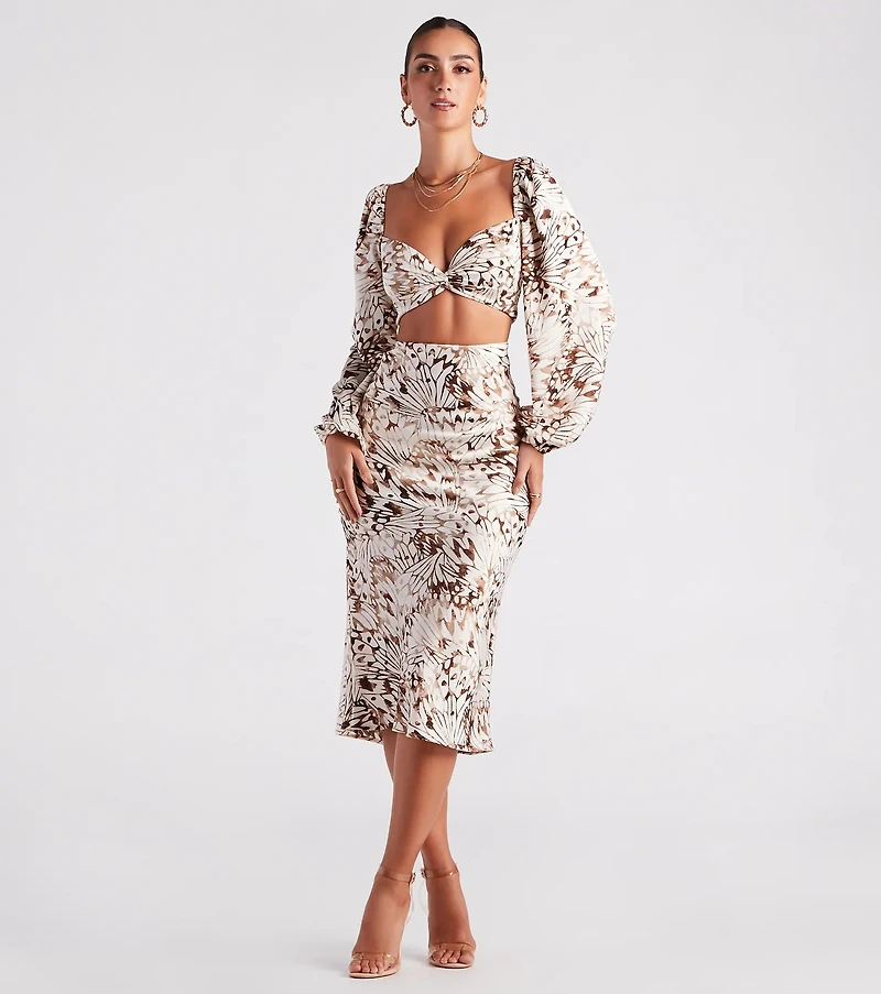 Fly By Satin Butterfly Midi Skirt