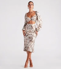 Fly By Satin Butterfly Midi Skirt