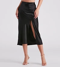 Scene Stealer High Slit Satin Midi Skirt