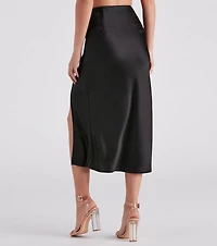 Scene Stealer High Slit Satin Midi Skirt