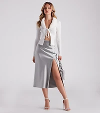 Scene Stealer High Slit Satin Midi Skirt
