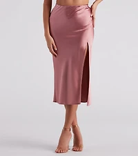 Scene Stealer High Slit Satin Midi Skirt