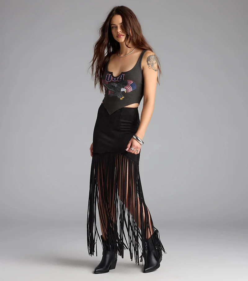 Wild At Heart Long Fringe Skirt