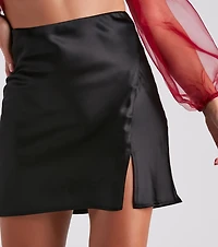 Smooth Satin Slit Mini Skirt