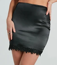 Double Take Worthy Satin Applique Mini Skirt