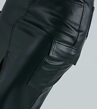 Chic Structure Faux Leather Cargo Midi Skirt