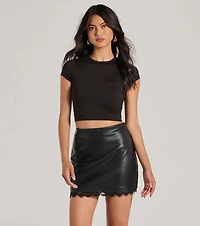 Gorgeous Design High Rise Lace Faux Leather Mini Skirt
