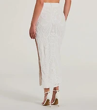 Let It Shine Sequin High Slit Midi Skirt