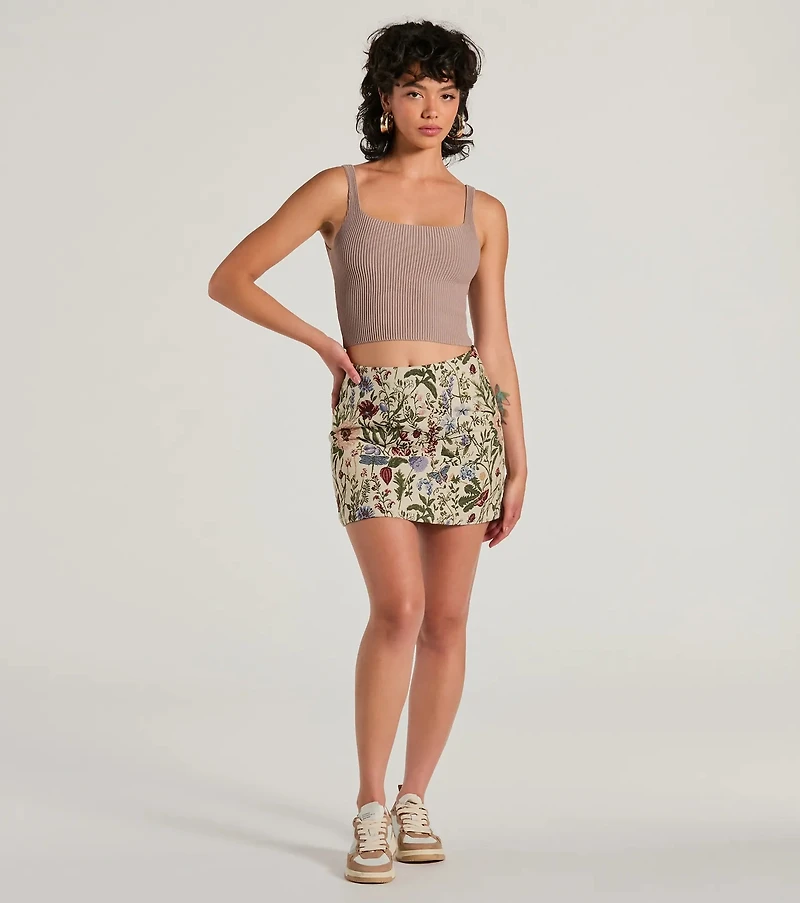 Striking Bliss High-Rise Floral Tapestry Mini Skirt