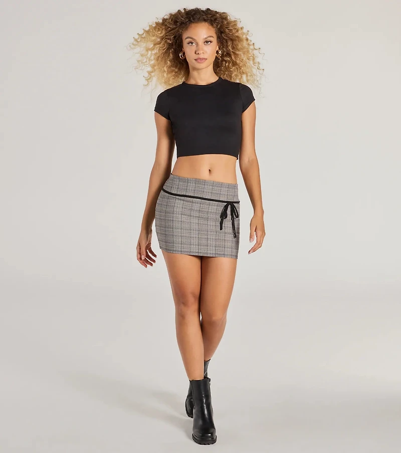 Posh Cutie Bow Trim Plaid Mini Skirt