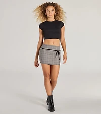 Posh Cutie Bow Trim Plaid Mini Skirt