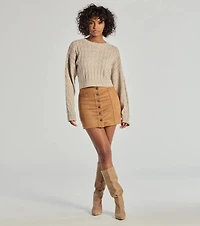 Darling Details Button Down Faux Suede Mini Skirt