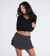 Radiant Sweetie Floral Polka Dot Ruffle Skirt