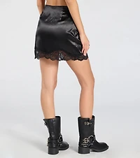 Turn On The Romance Lace Slit Satin Skirt