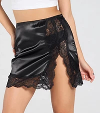 Turn On The Romance Lace Slit Satin Skirt