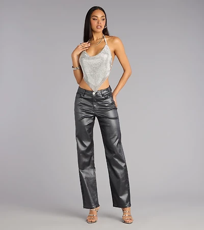 On the Glow Coated Glitter Straight-Leg Pants