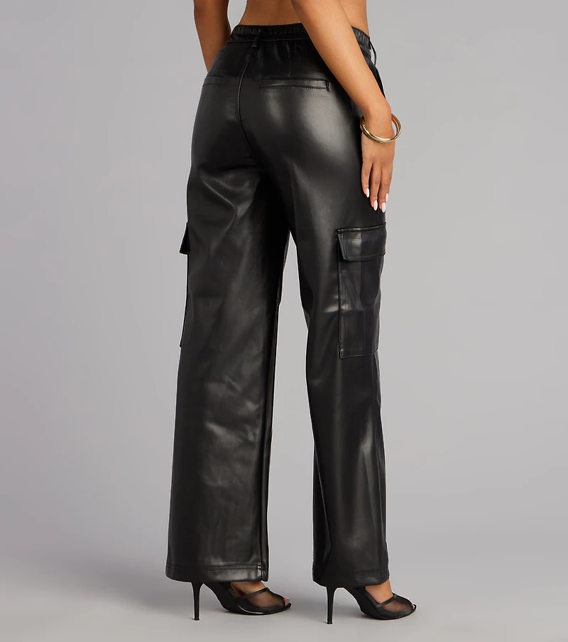 Street Code Faux Leather Cargo Pants