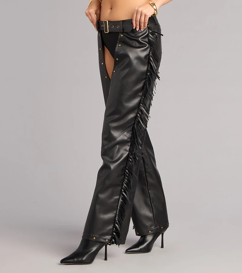 Outlaw Mood Faux Leather Fringe Chaps