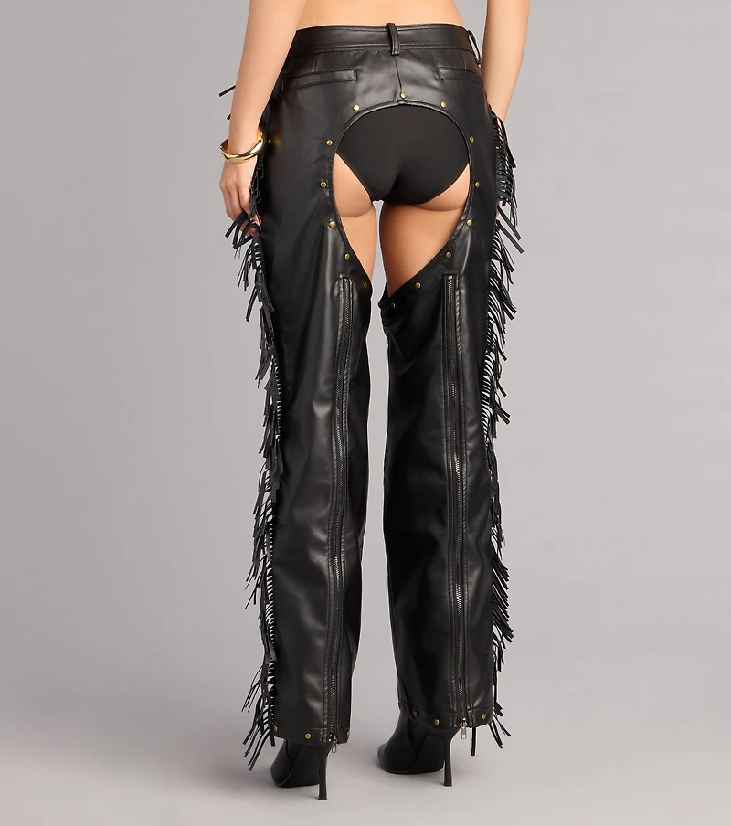Outlaw Mood Faux Leather Fringe Chaps
