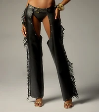 Outlaw Mood Faux Leather Fringe Chaps