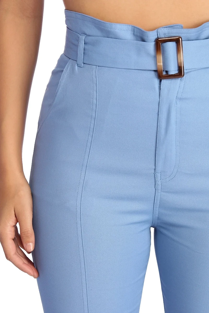 Belted Skinny Paper Bag Pants