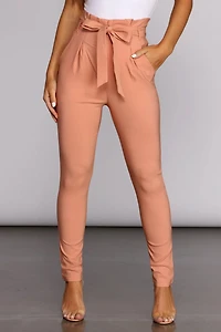 High Waist Paperbag Skinny Dress Pants