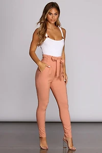 High Waist Paperbag Skinny Dress Pants