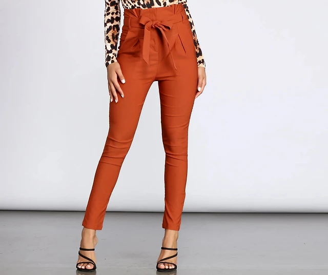 high waist paperbag skinny dress pants High Waist Paperbag Skinny Dress Pants