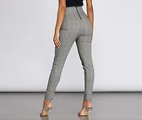 High Waist Glen Plaid Fitted Pants