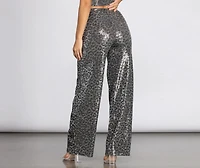 Leopard Sequin Wide Leg Pants