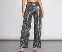 Leopard Sequin Wide Leg Pants