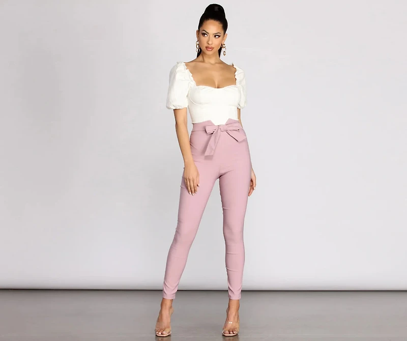 High Waist Tie Front Skinny Pants