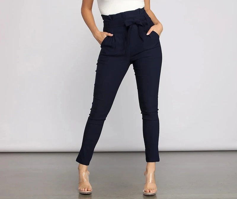 High Waist Paperbag Skinny Dress Pants