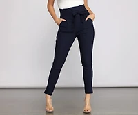 High Waist Paperbag Skinny Dress Pants