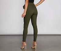 High Waist Belted Skinny Pants