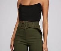 High Waist Belted Skinny Pants