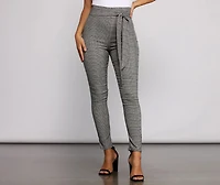 Poised Plaid Tie Waist Skinny Pants