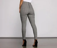 Poised Plaid Tie Waist Skinny Pants