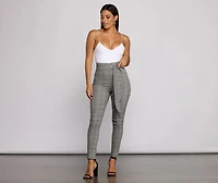 Poised Plaid Tie Waist Skinny Pants