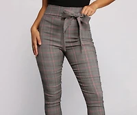 Poised Plaid Tie Waist Skinny Pants