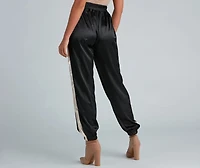 Sleek Striped Satin Joggers