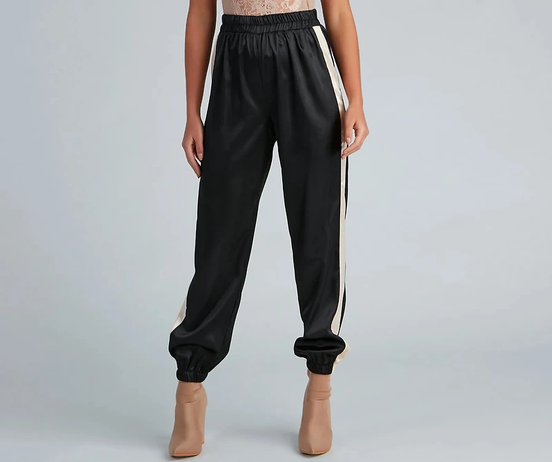 Sleek Striped Satin Joggers