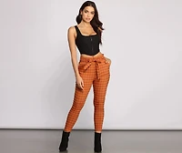 High Waist Paperbag Window Pane Pants