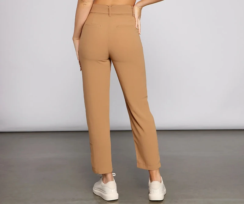 Classic High Waist Belted Tapered Pants