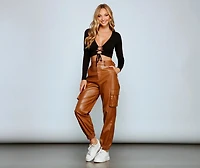Trendy-Chic Faux Leather Joggers