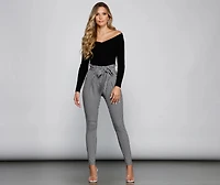 Houndstooth Paper Bag Skinny Pants