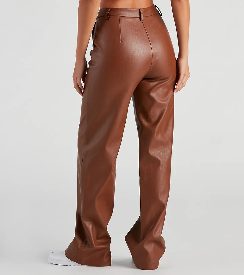 Sleek Faux Leather Straight-Leg Pants