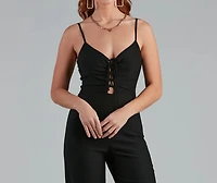 One And Done Lattice Front Jumpsuit